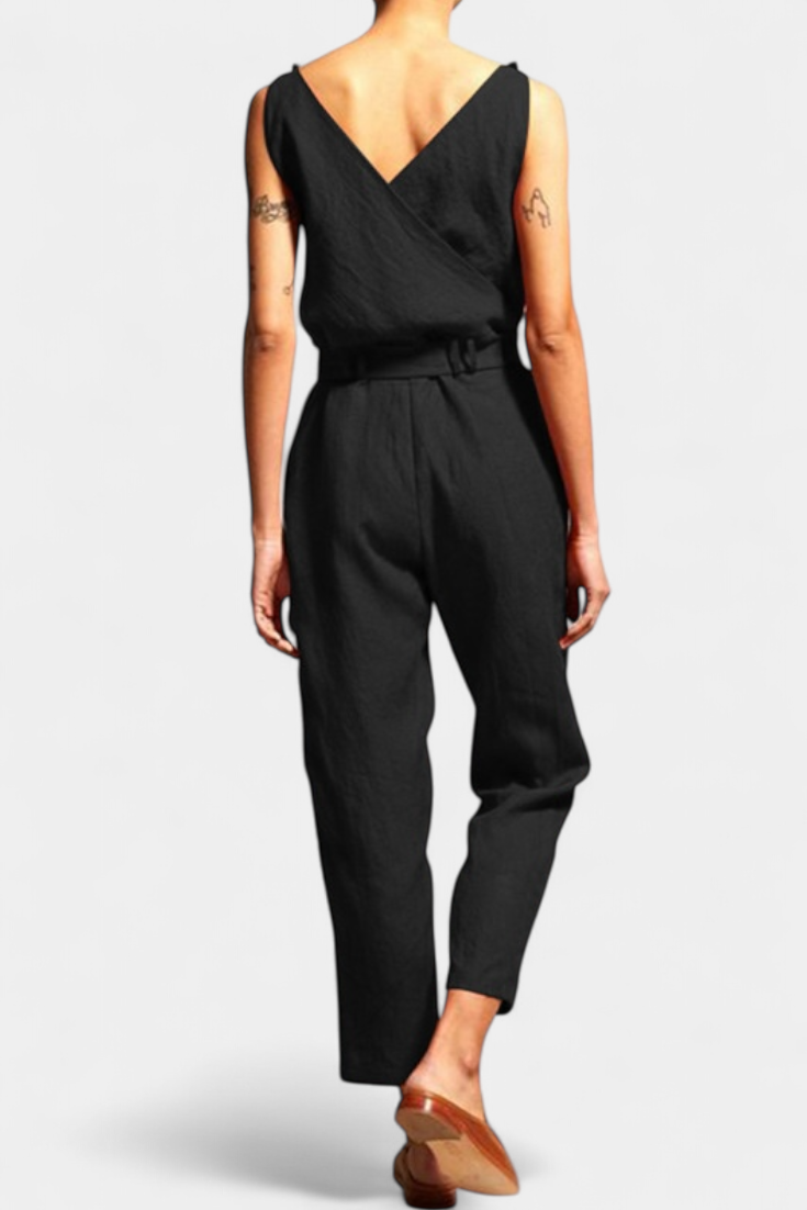Maggie Mono Without Sleeves with V-Neck and Crossed Waist in Cotton