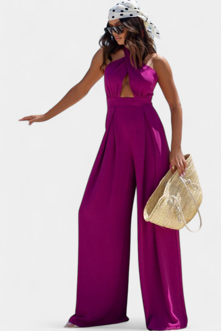 Jessica Mono Halter Cross Backless Wide Leg