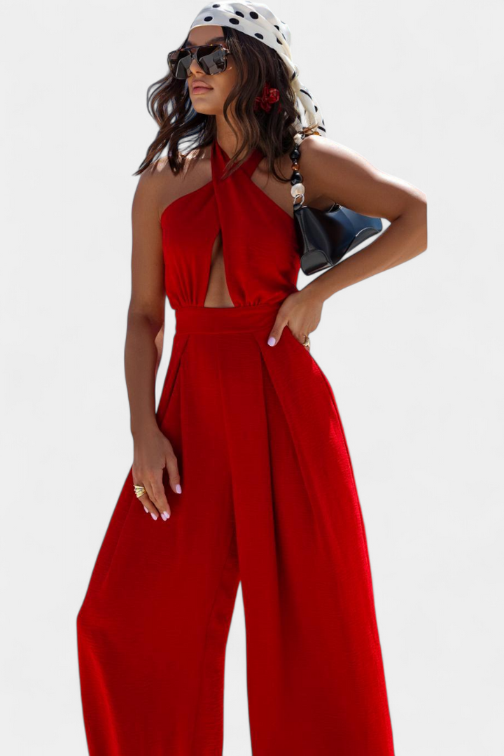 Jessica Mono Halter Cross Backless Wide Leg