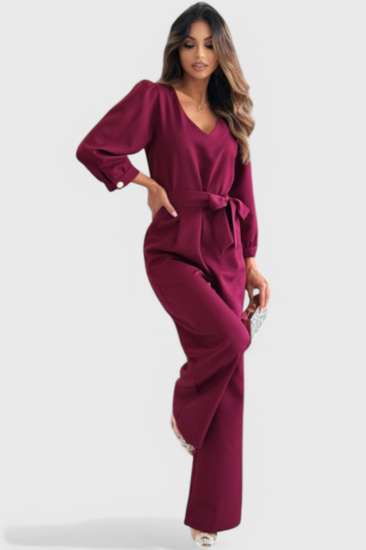 Ariane Wide-Leg Jumpsuit with V-Neck and Tie Waist