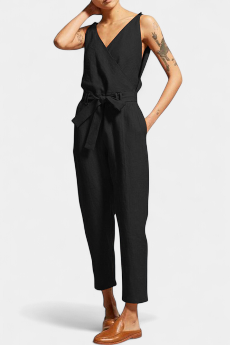 Maggie Mono Without Sleeves with V-Neck and Crossed Waist in Cotton