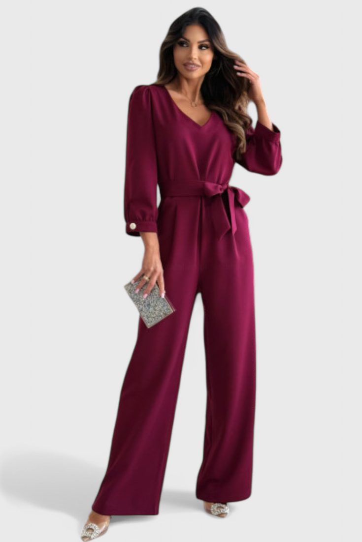 Ariane Wide-Leg Jumpsuit with V-Neck and Tie Waist