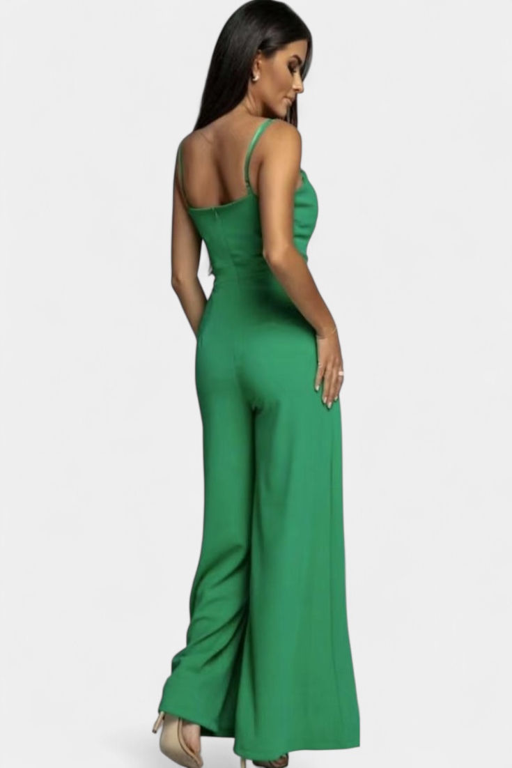 Prescillia Jumpsuit with Spaghetti Straps and Split Leg