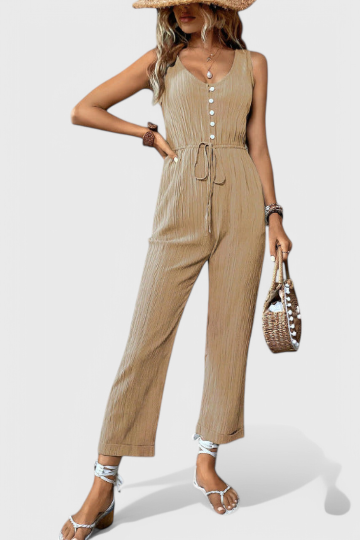Marisela Textured Jumpsuit with V-Neck
