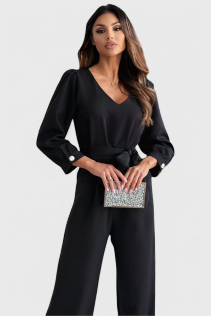 Ariane Wide-Leg Jumpsuit with V-Neck and Tie Waist