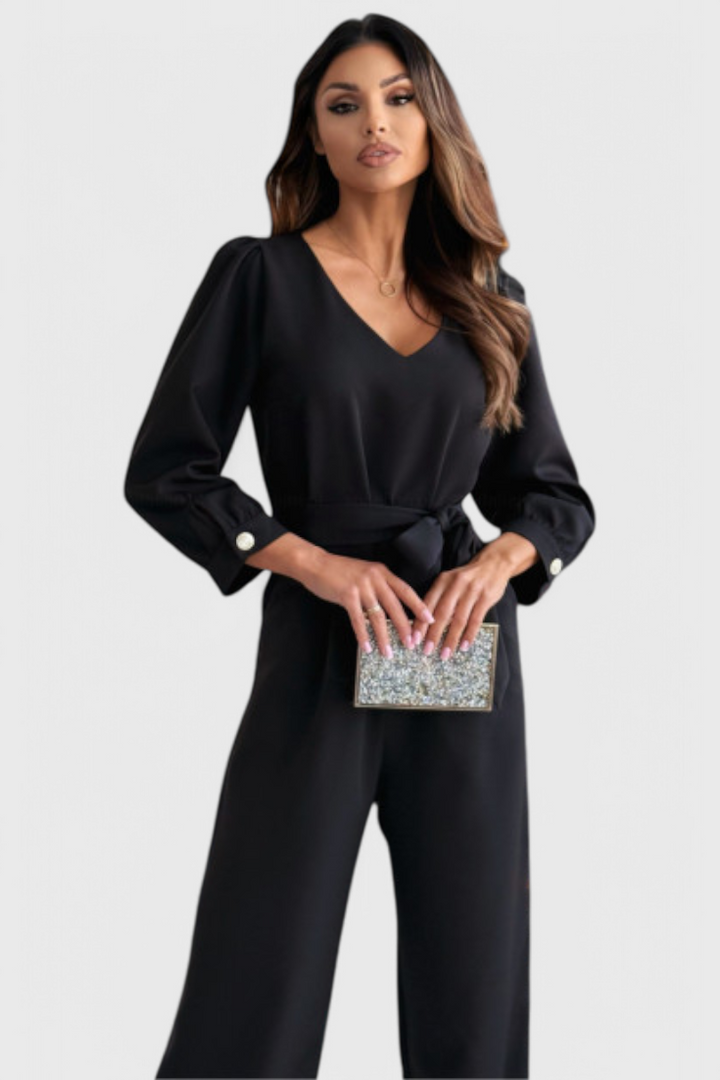 Ariane Wide-Leg Jumpsuit with V-Neck and Tie Waist