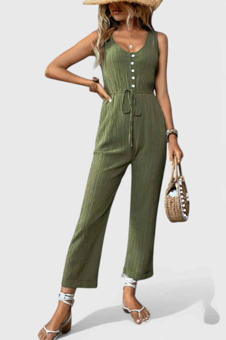 Marisela Textured Jumpsuit with V-Neck