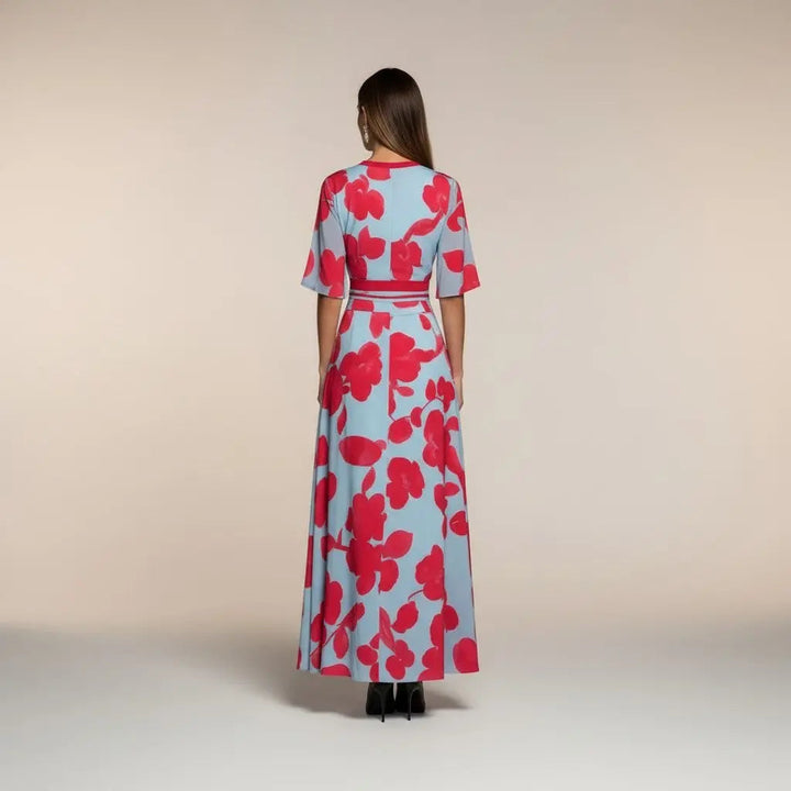 Marina - Long Dress with Elegant V Neck Print