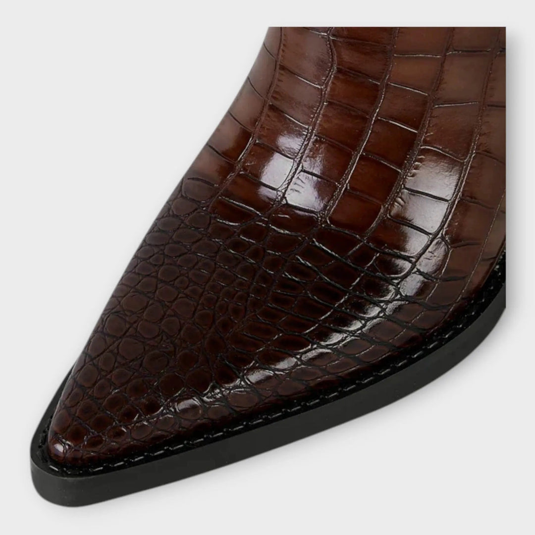 Crocodile Print Boots with Elegant Heel