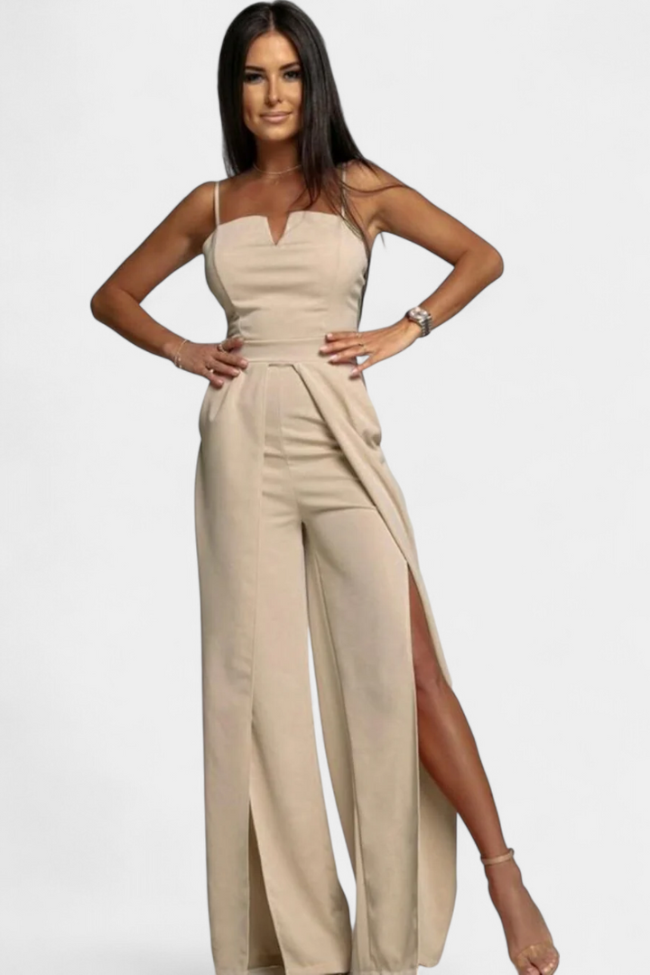 Prescillia Jumpsuit with Spaghetti Straps and Leg Opening
