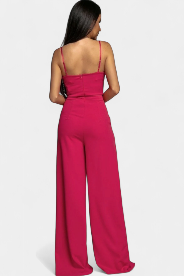 Prescillia Jumpsuit with Spaghetti Straps and Split Leg