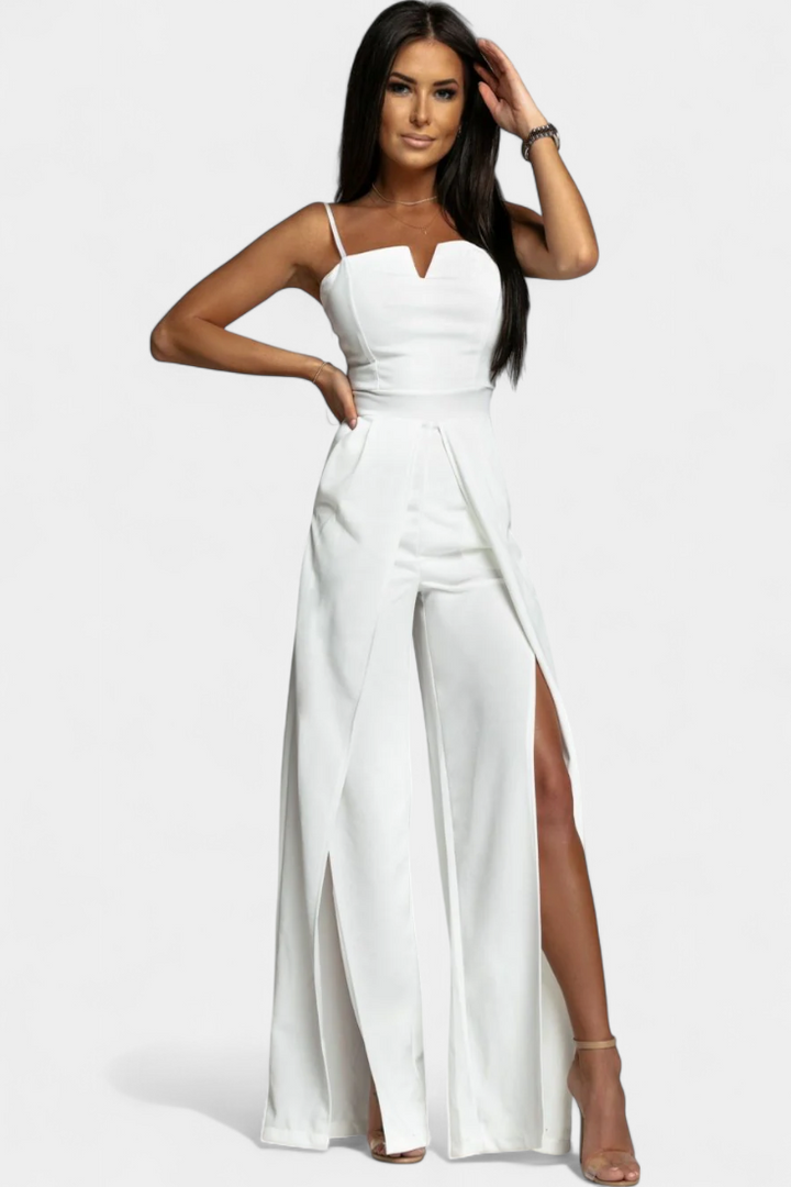 Prescillia Jumpsuit with Spaghetti Straps and Split Leg