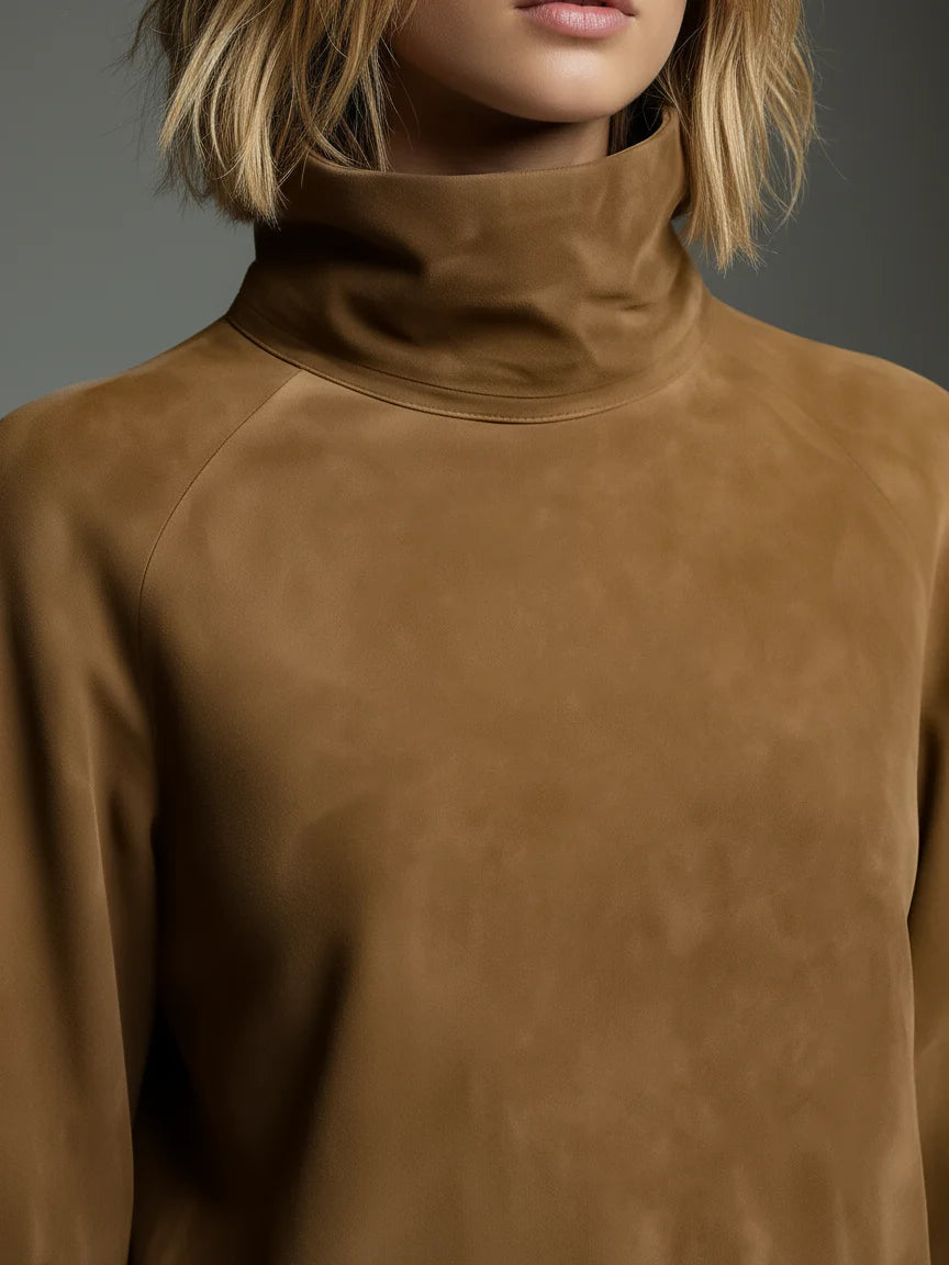 Livia ❘ Oversized Mini Suede Dress with High Neck