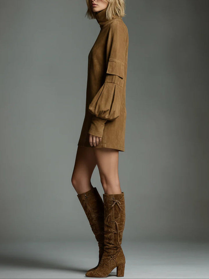 Livia ❘ Oversized Mini Suede Dress with High Neck