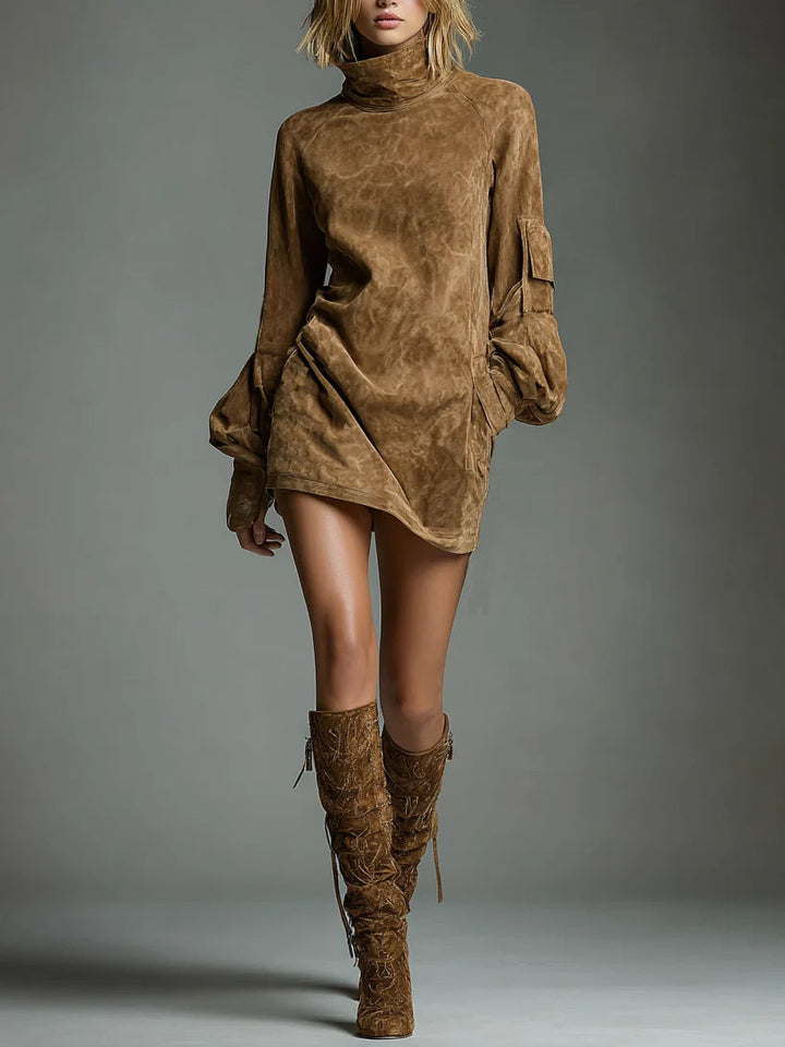 Livia ❘ Oversized Mini Suede Dress with High Neck
