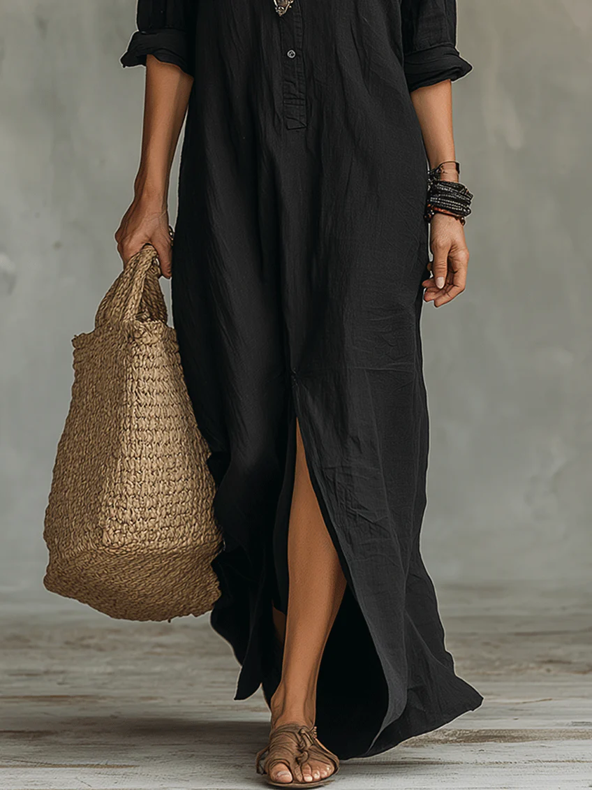 Carmen | Oversized Black Maxi Dress with Buttons