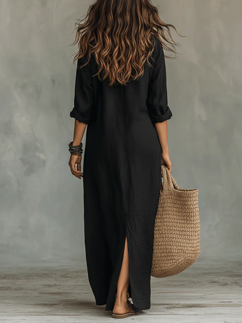 Carmen | Oversized Black Maxi Dress with Buttons