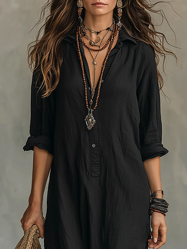 Carmen | Oversized Black Maxi Dress with Buttons