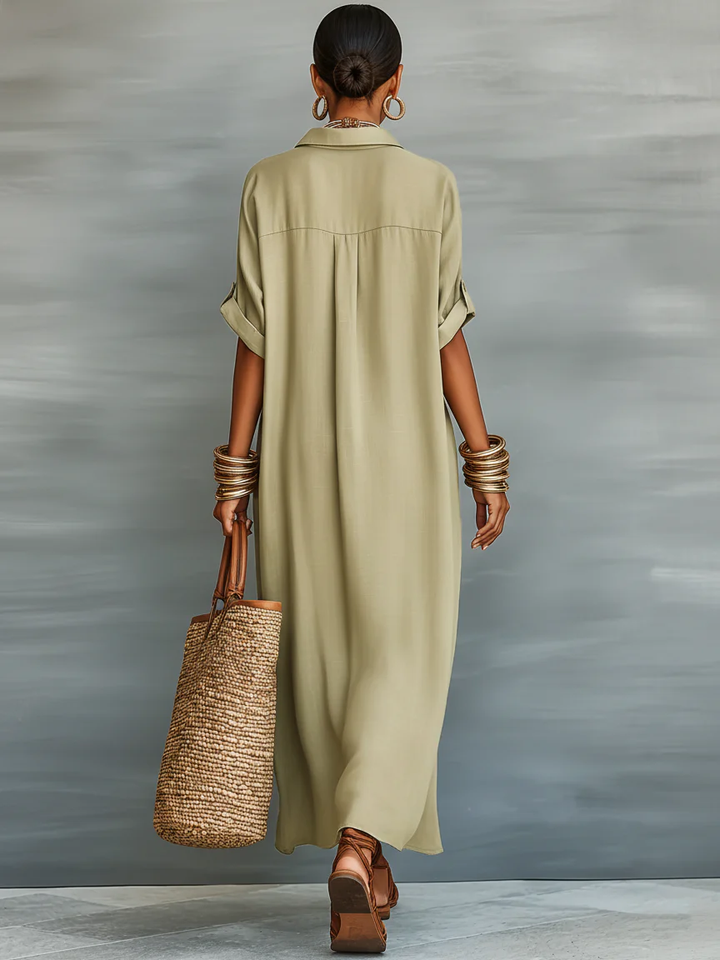 Carmen | Olive Green Maxi Dress with Minimalist Line