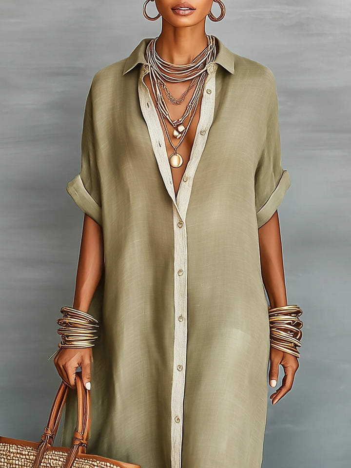 Carmen | Olive Green Maxi Dress with Minimalist Line