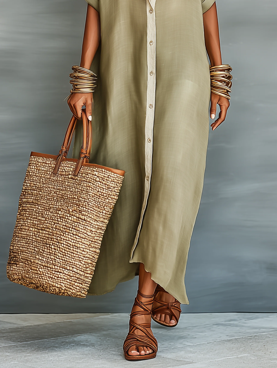 Carmen | Olive Green Maxi Dress with Minimalist Line