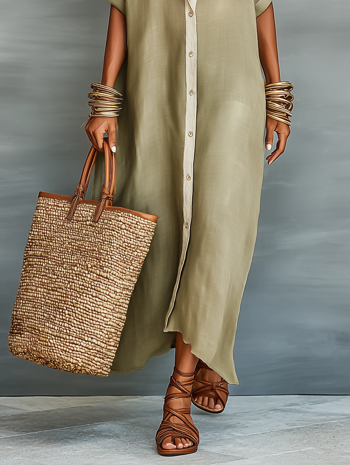Carmen | Olive Green Maxi Dress with Minimalist Line