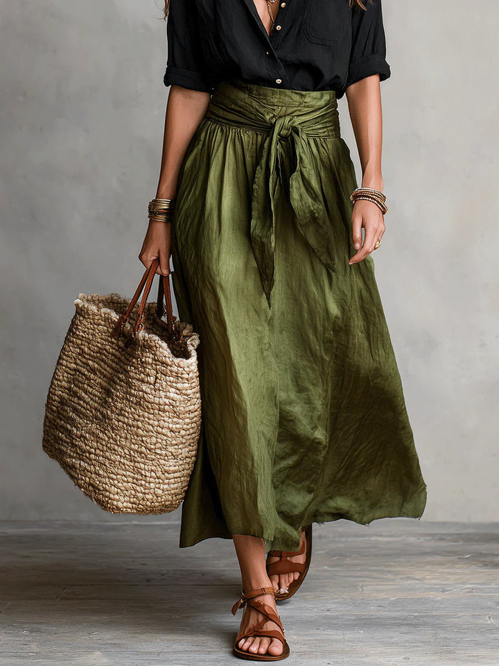 Carmen | Two-piece set: black top and olive green midi skirt