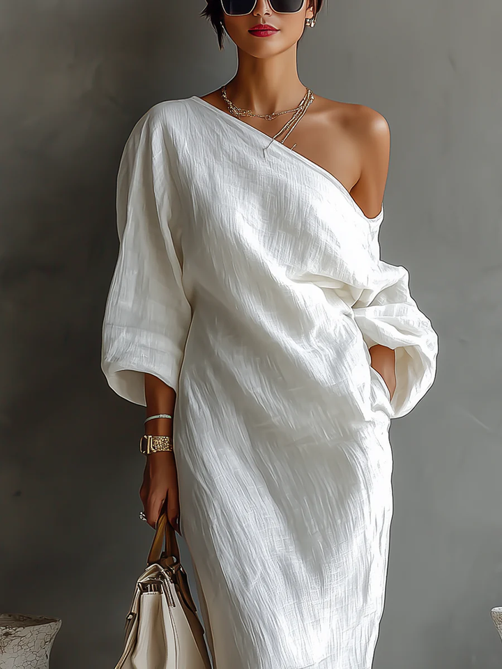 Carmen | Elegant One-Shoulder Maxi Dress in White