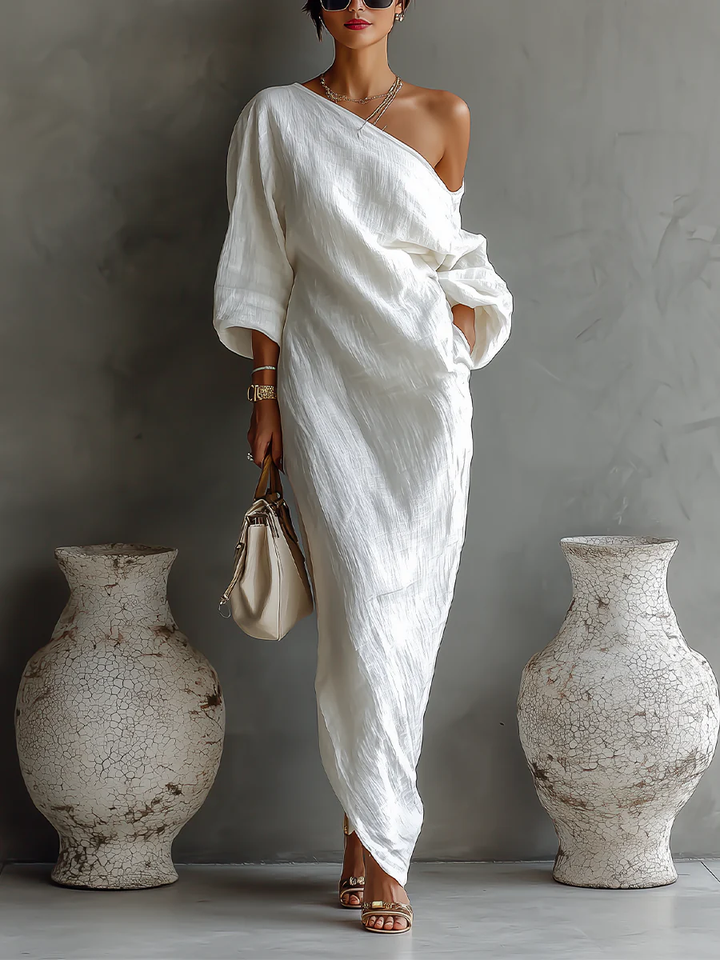 Carmen | Elegant One-Shoulder Maxi Dress in White