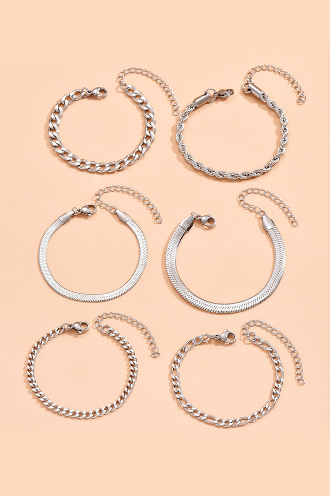 Set of 6 Cuban Chain Bracelets