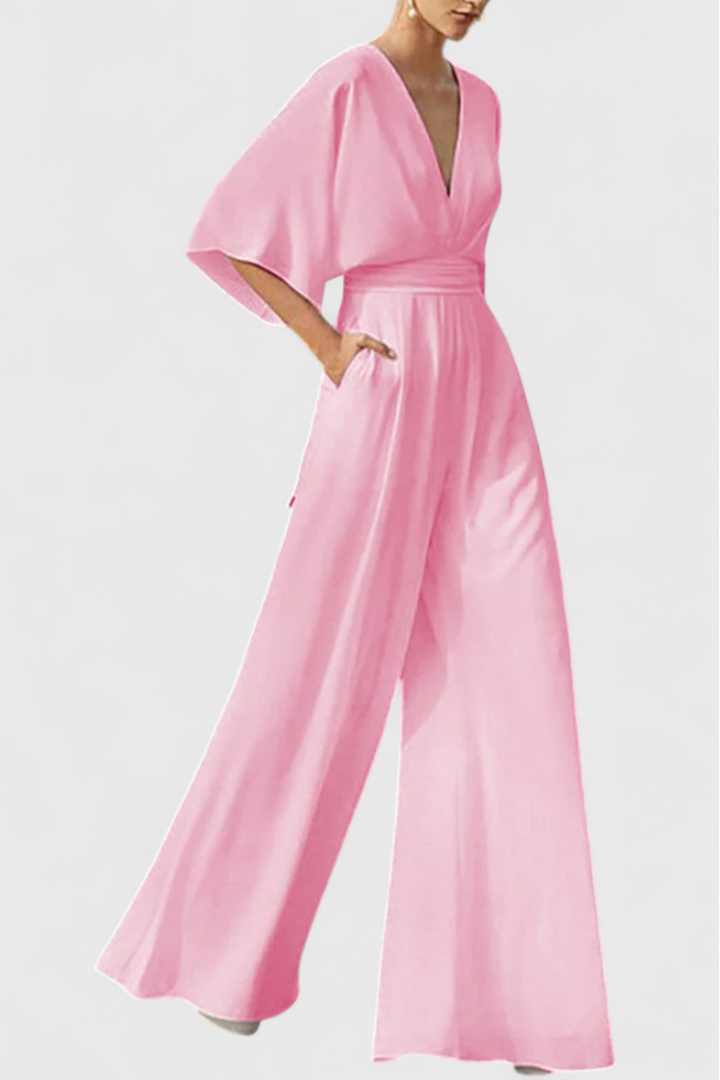 Elegant Long Jumpsuit with Wide Legs and V-Neck