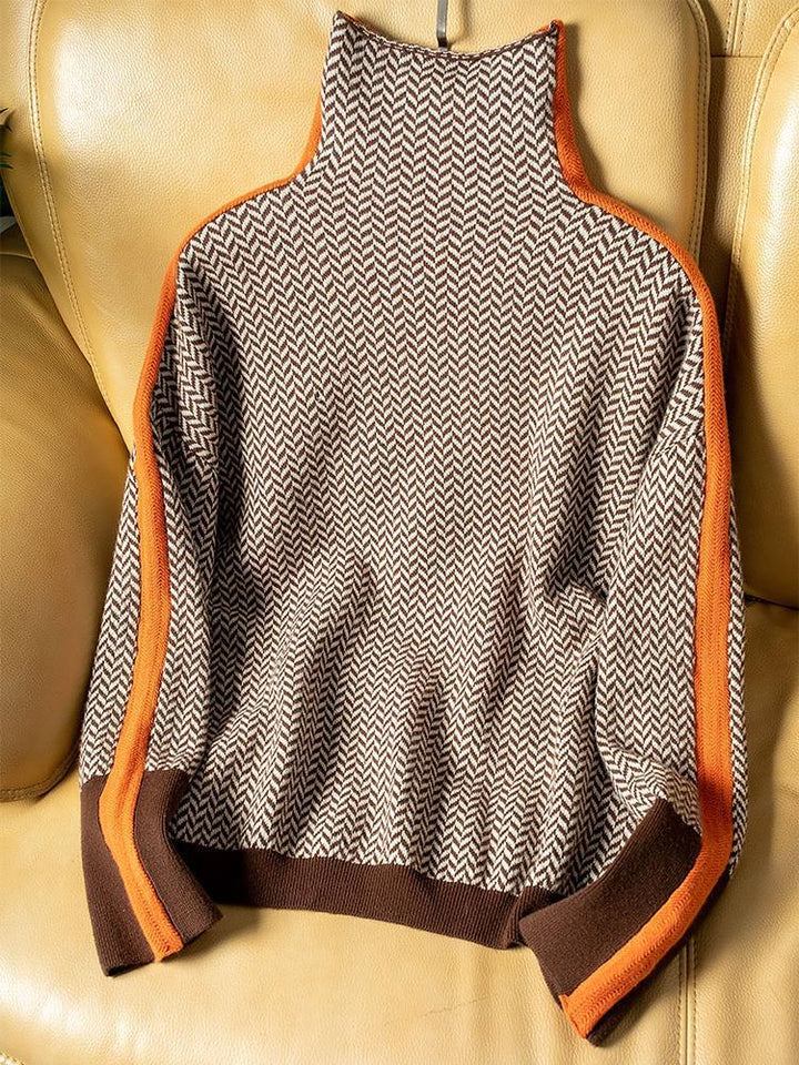 Beatriz | High Neck Sweater with Eye-Catching Contrasting Stripes
