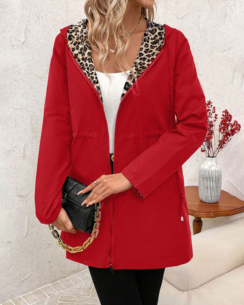 Adriana | Reversible Coat with Hood and Leopard Print
