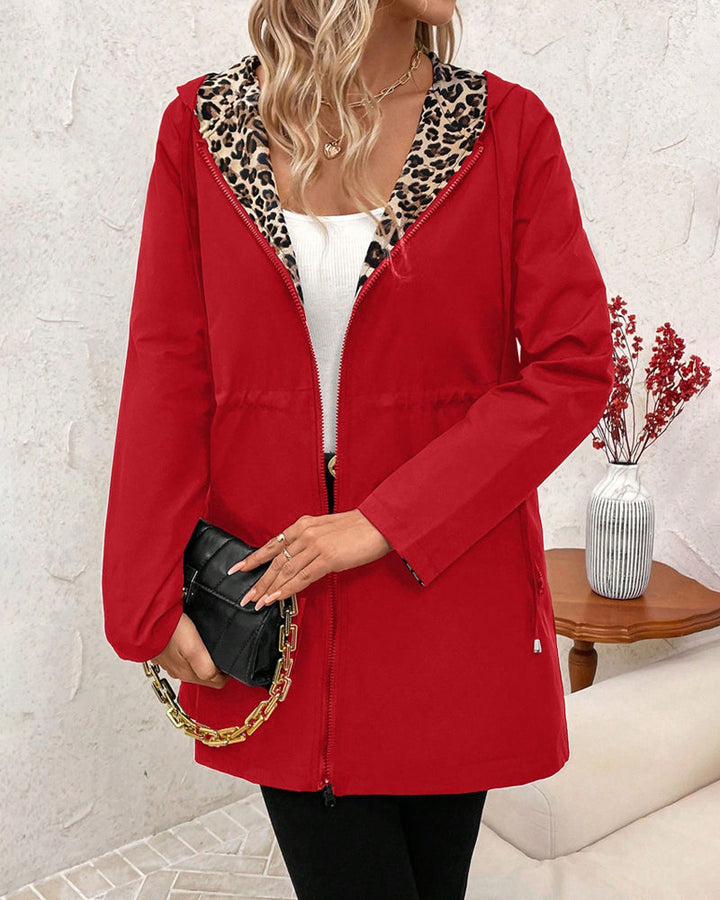 Adriana | Reversible Coat with Hood and Leopard Print