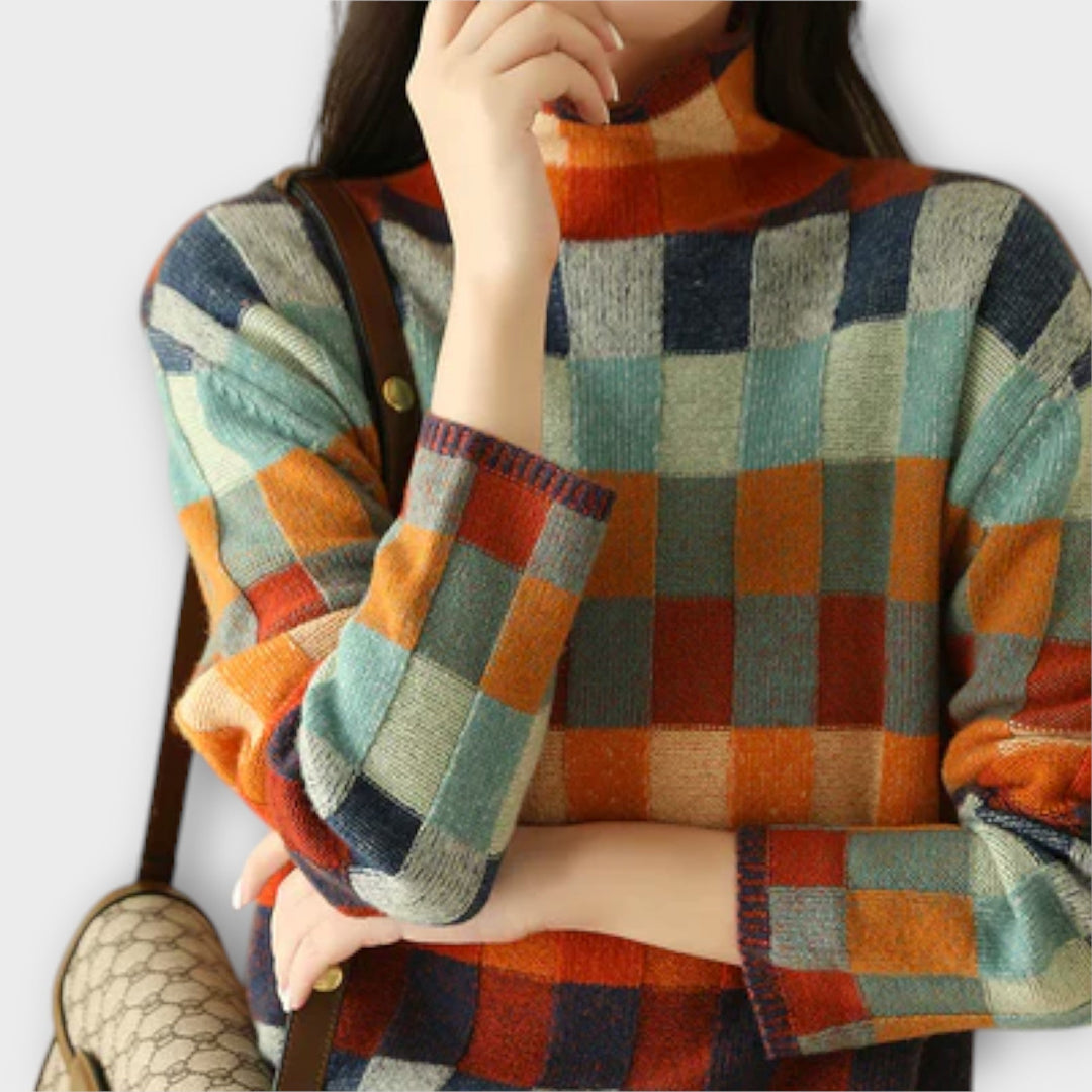Erika - Suéter de Cuello Alto Patchwork