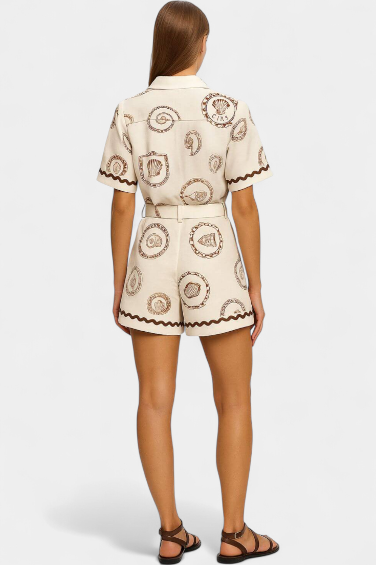 Seashell Mono T-Shirt with Shell Detail and Buttons