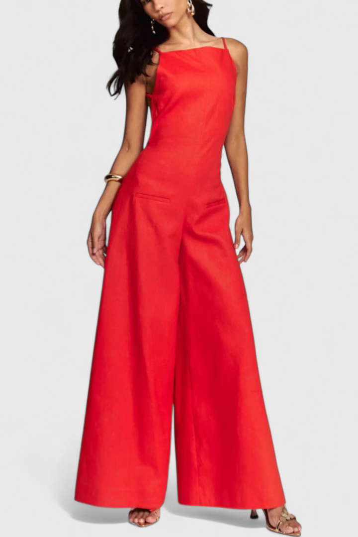 Belen Wide-Leg Halter Jumpsuit with Radiant Fall