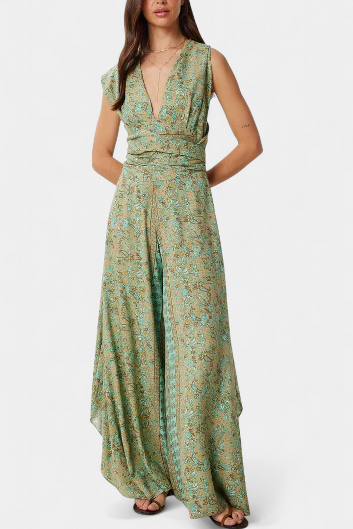 Leandra Mono Fluid Crossed with Green Floral Print