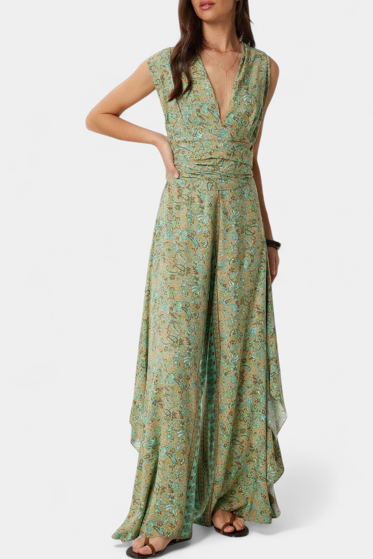 Leandra Mono Fluid Crossed with Green Floral Print