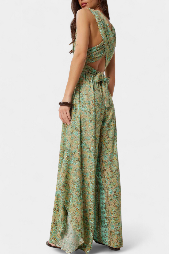 Leandra Mono Fluid Crossed with Green Floral Print