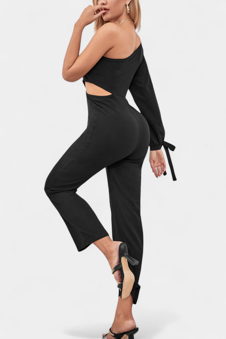 Sahar Asymmetrical Jumpsuit with Cut-Out and Long Tied Sleeve