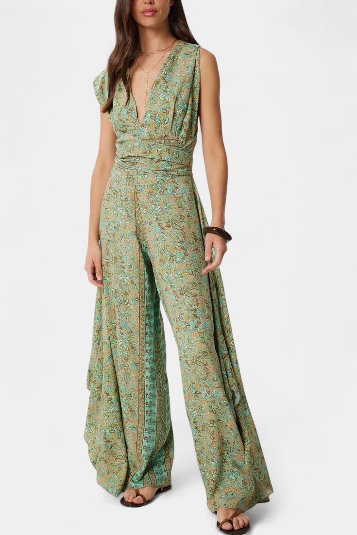 Leandra Mono Fluid Crossed with Green Floral Print