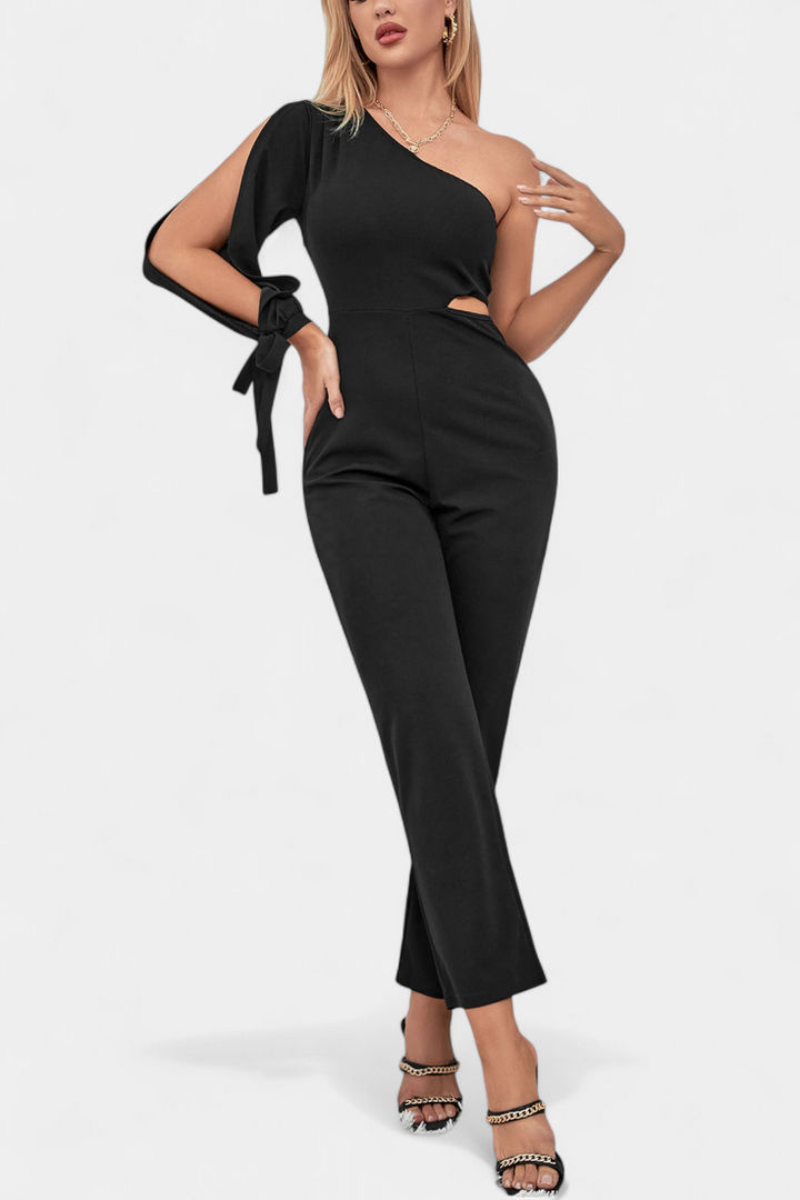 Sahar Asymmetrical Jumpsuit with Cut-Out and Long Tied Sleeve