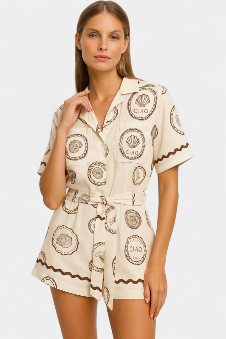 Seashell Mono T-Shirt with Shell Detail and Buttons