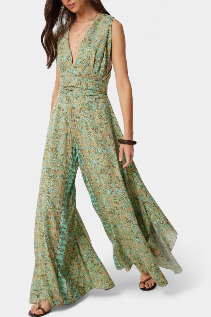 Leandra Mono Fluid Crossed with Green Floral Print