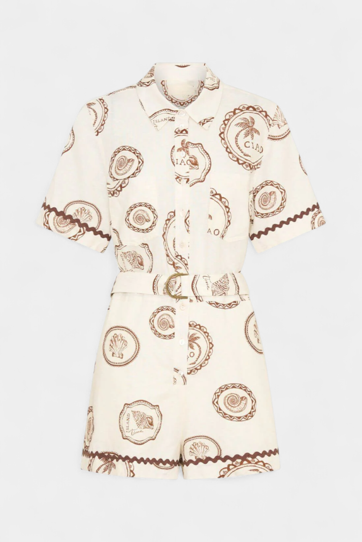 Seashell Mono T-Shirt with Shell Detail and Buttons