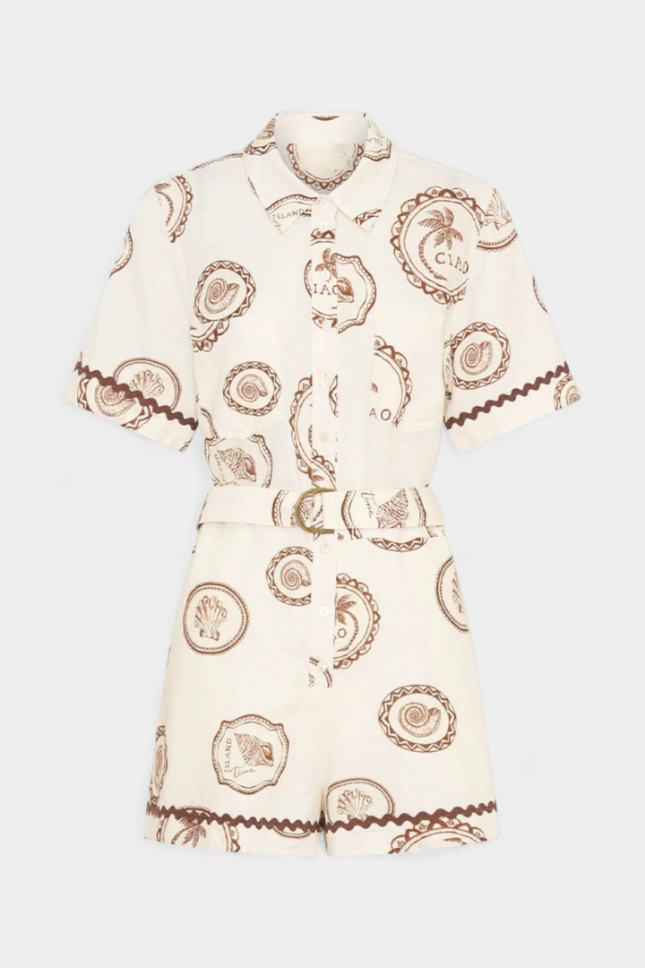 Seashell Mono T-Shirt with Shell Detail and Buttons