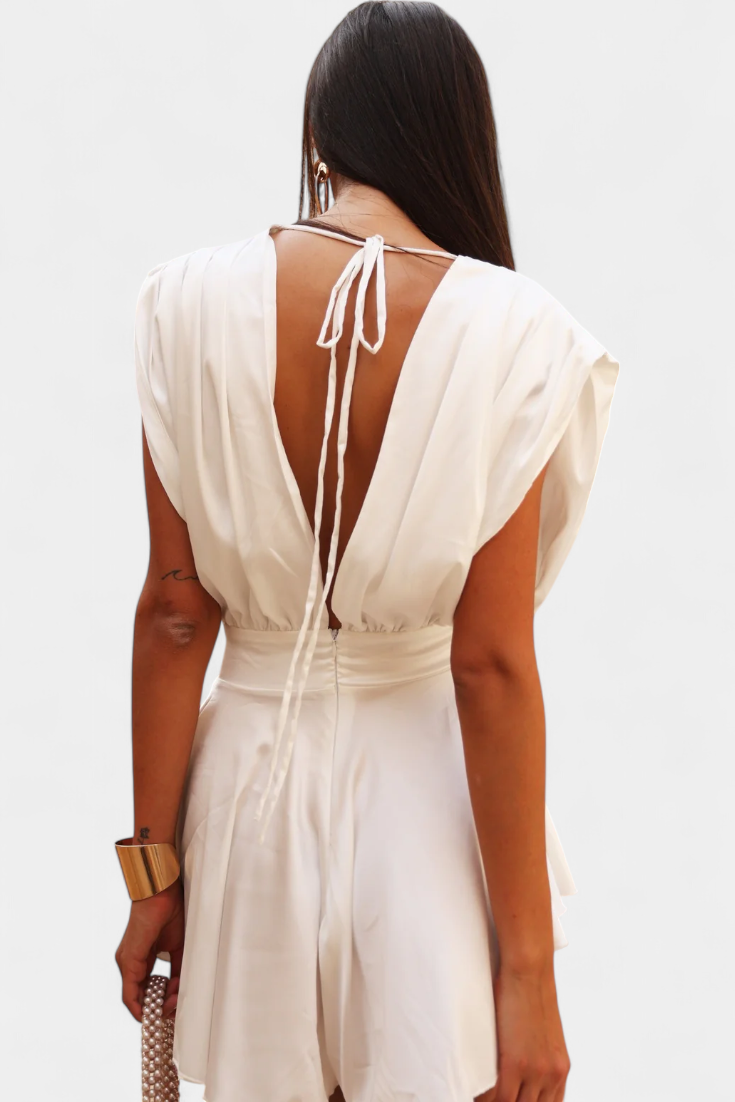 Rosalba Short Jumpsuit with Deep Neckline and Defined Waist