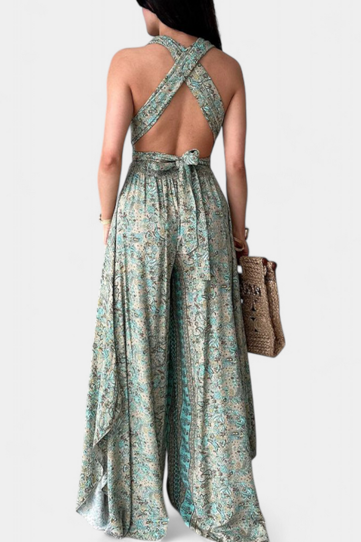Leandra Mono Fluid Crossed with Green Floral Print