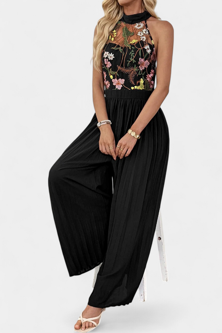 Maruja Mono Palazzo with Floral Embroidery and Sheer Lace